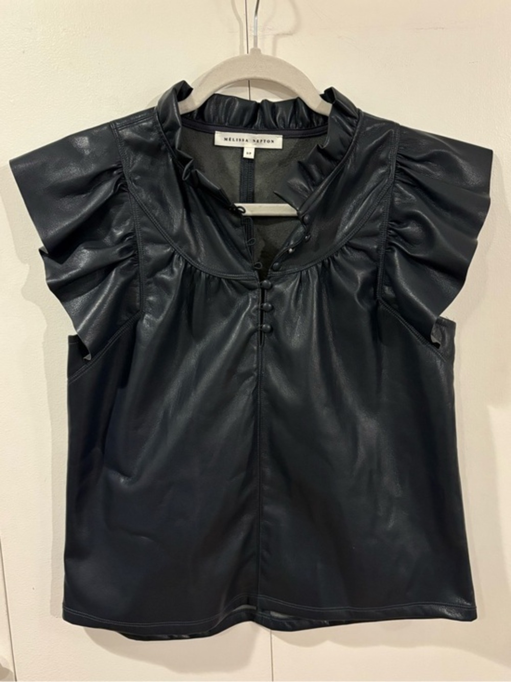 Melissa Nepton Vegan Leather Charcoal Gray Soft Adalyn Top Size Small